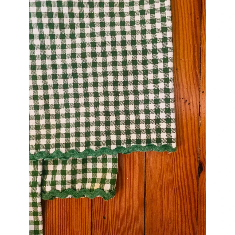 Vtg Martha Stewart Everyday Green Gingham Check Cotton Curtains 2 sets